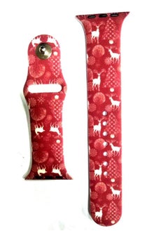Cute Deer Print  Band Compatible with Apple Watch 38mm 40mm 41mm 42mm 44mm Bands, Colorful Red Deer Printed Silicone Sport Strap Wristbands for iWatch-Red