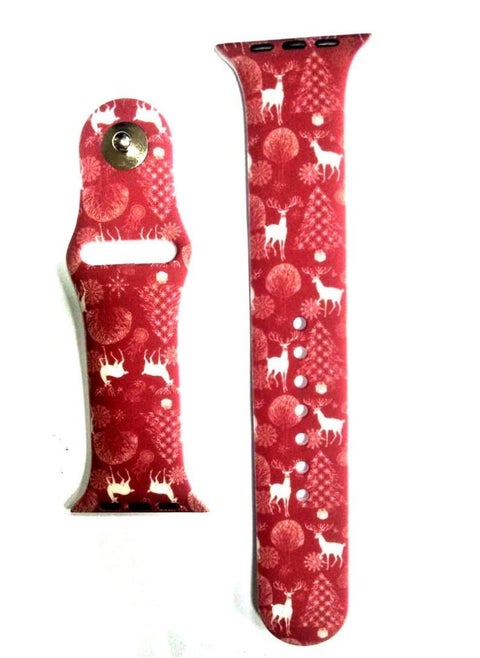 Cute Deer Print  Band Compatible with Apple Watch 38mm 40mm 41mm 42mm 44mm Bands, Colorful Red Deer Printed Silicone Sport Strap Wristbands for iWatch-Red