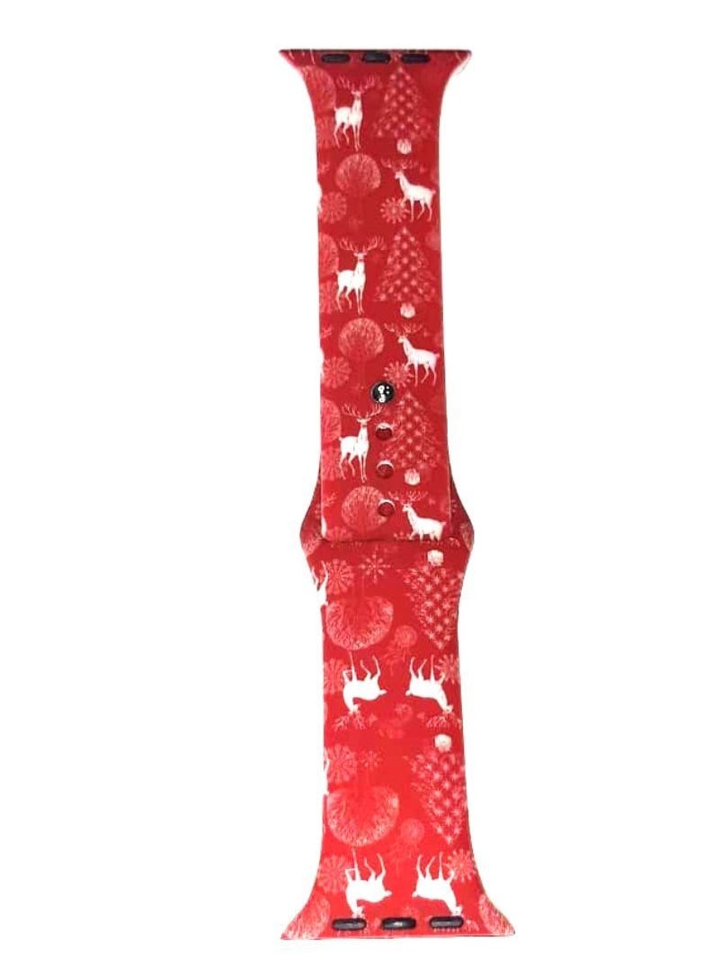 YOMNA - Cute Deer Print  Band Compatible with Apple Watch 38mm 40mm 41mm 42mm 44mm Bands, Colorful Red Deer Printed Silicone Sport Strap Wristbands for iWatch-Red - Image 1