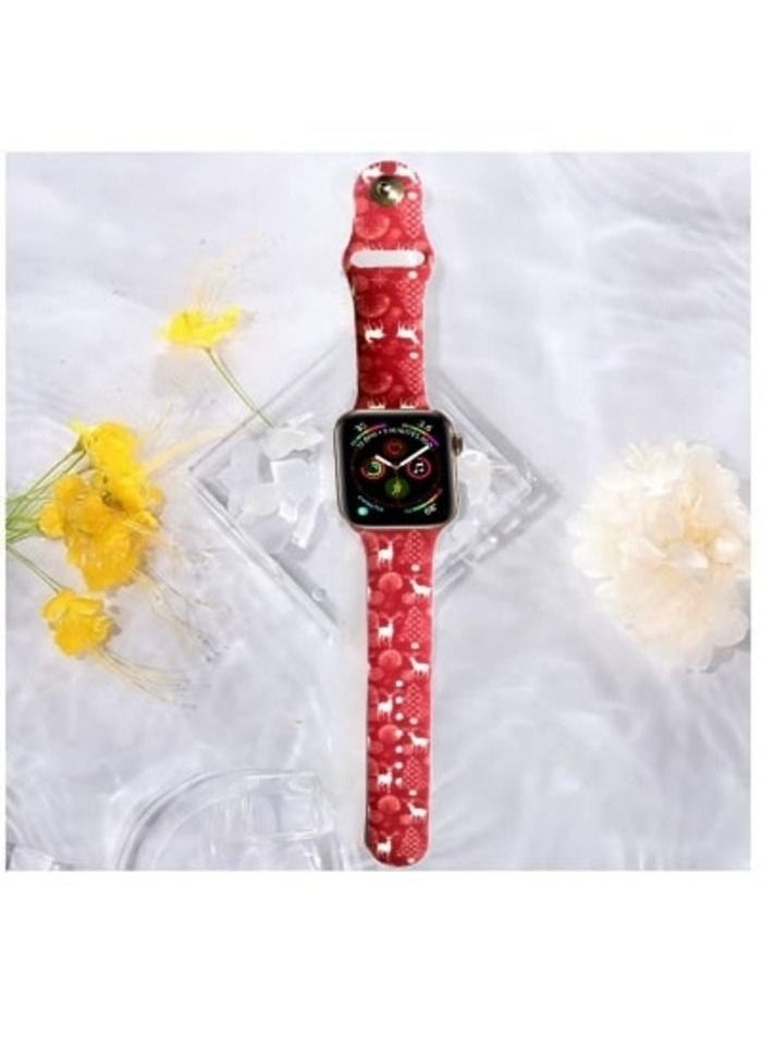 YOMNA - Cute Deer Print  Band Compatible with Apple Watch 38mm 40mm 41mm 42mm 44mm Bands, Colorful Red Deer Printed Silicone Sport Strap Wristbands for iWatch-Red - Image 1