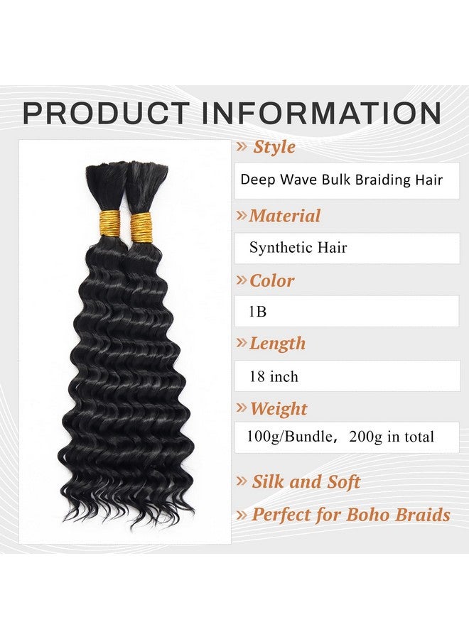 Dorsanee Deep Wave Bulk Hair for Braiding 18 Inch 2 Bundles 200g Natural Black Curly Braiding Hair for Boho Braids No Weft Wet and Wavy Braiding Hair Extensions (#1B,100g/bundle) - Image 2