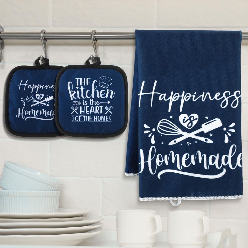 Sratte 6 Pcs Kitchen Decor Accessories Set Farmhouse Towels Pot Holders Oven Mitts Set 2 Dish Towels 2 Potholders 2 Cooking Mittens Oven Glove for Christmas Baking Cooking Supply(Blue,Kitchen) - Image 2