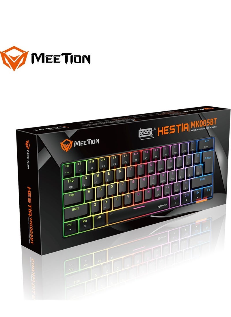 Meetion MEETION MK005BT Classic Style Dual Mode Bluetooth 60 Gaming Keyboard Ergonomic Design, Double Injection Processing, Mechanical Gaming Keyboard Black  - Image 1