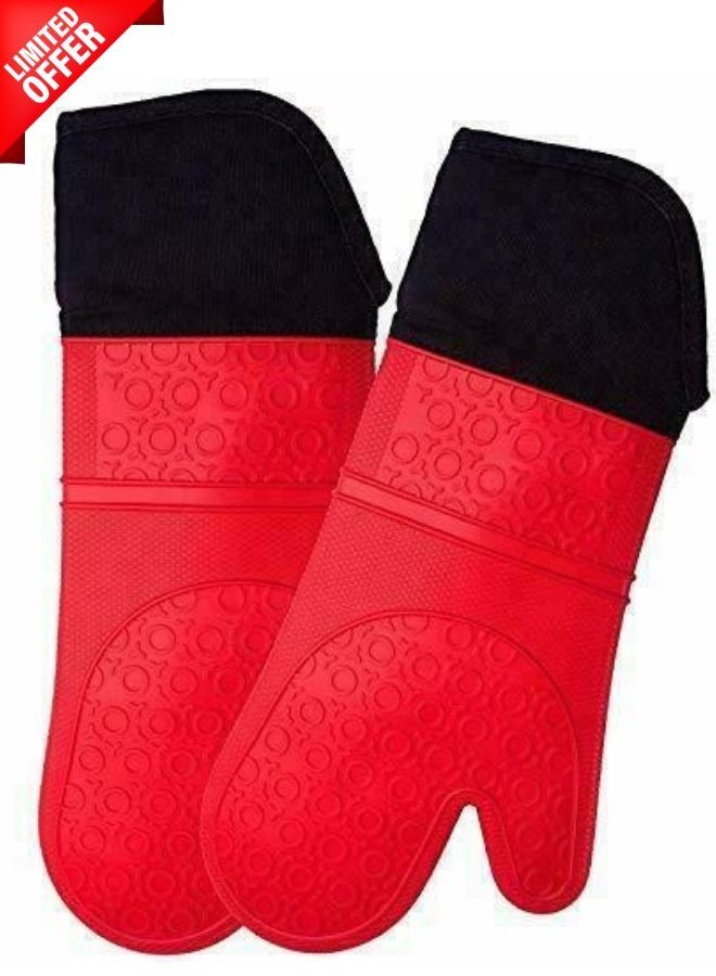 Pair Silicone Oven Mitts Heat Resistant Oven Mitt with Quilted Liner Non-Slip Textured Grip Flexible Oven Gloves Waterproof BBQ Kitchen Cooking Mitts  - Image 2