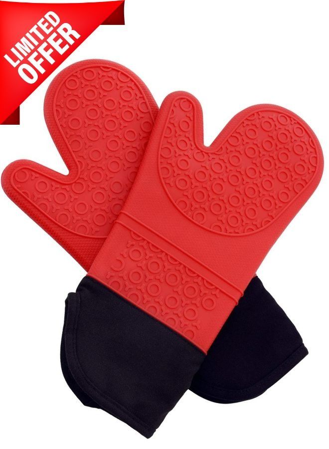 Pair Silicone Oven Mitts Heat Resistant Oven Mitt with Quilted Liner Non-Slip Textured Grip Flexible Oven Gloves Waterproof BBQ Kitchen Cooking Mitts  - Image 1