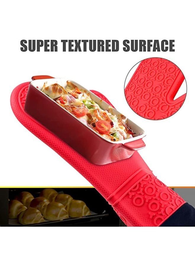 Pair Silicone Oven Mitts Heat Resistant Oven Mitt with Quilted Liner Non-Slip Textured Grip Flexible Oven Gloves Waterproof BBQ Kitchen Cooking Mitts  - Image 5