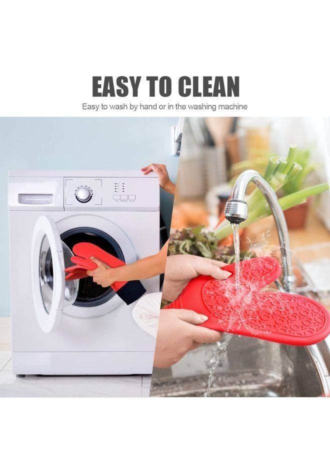 Pair Silicone Oven Mitts Heat Resistant Oven Mitt with Quilted Liner Non-Slip Textured Grip Flexible Oven Gloves Waterproof BBQ Kitchen Cooking Mitts  - Image 4