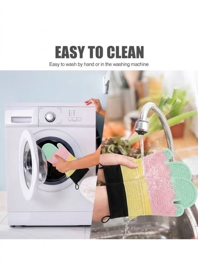 Pair Silicone Oven Mitts Heat Resistant Oven Mitt with Quilted Liner Non-Slip Textured Grip Flexible Oven Gloves Waterproof BBQ Kitchen Cooking Mitts - Image 4