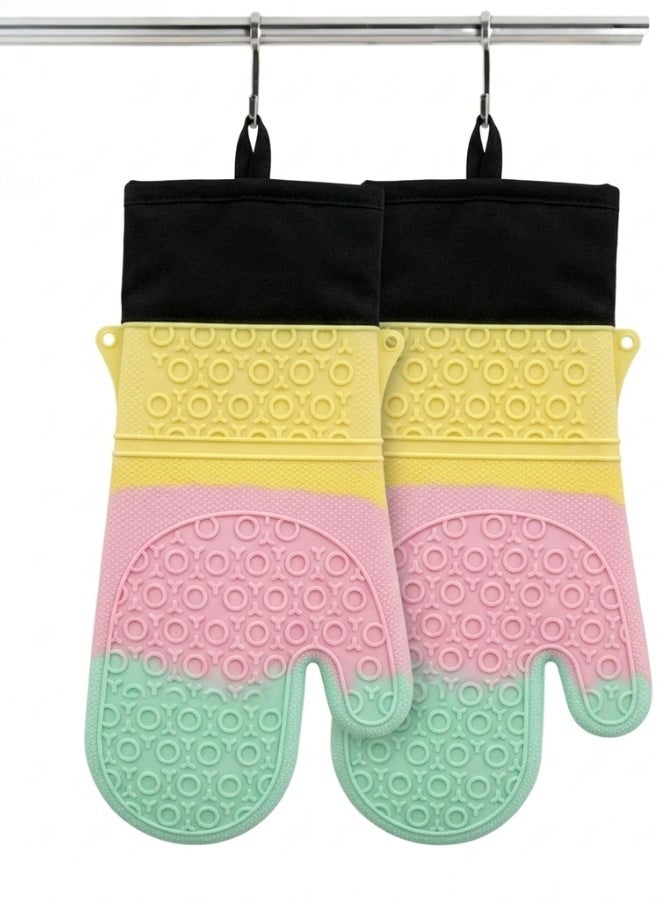Pair Silicone Oven Mitts Heat Resistant Oven Mitt with Quilted Liner Non-Slip Textured Grip Flexible Oven Gloves Waterproof BBQ Kitchen Cooking Mitts - Image 3