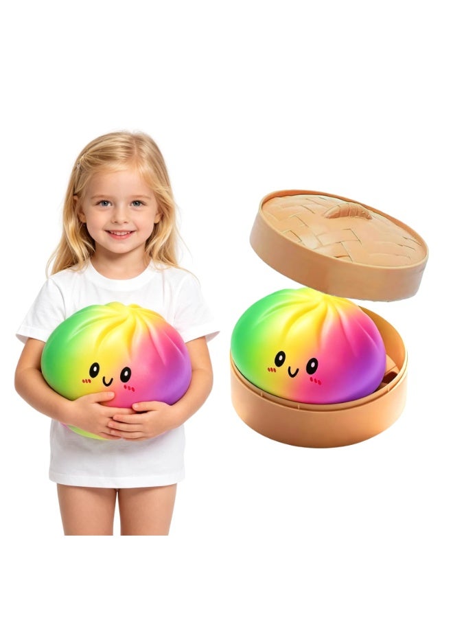 Giant Dumpling Cute Squishy Stress Ball,Jumbo Soft Slow Rising Dumpling Stress Ball,Large Dumpling Cute Squishy,Stress Relief Desk for Office Home Study Adults(Colorful L: 25cm/10 Inch（no Basket） - Image 1