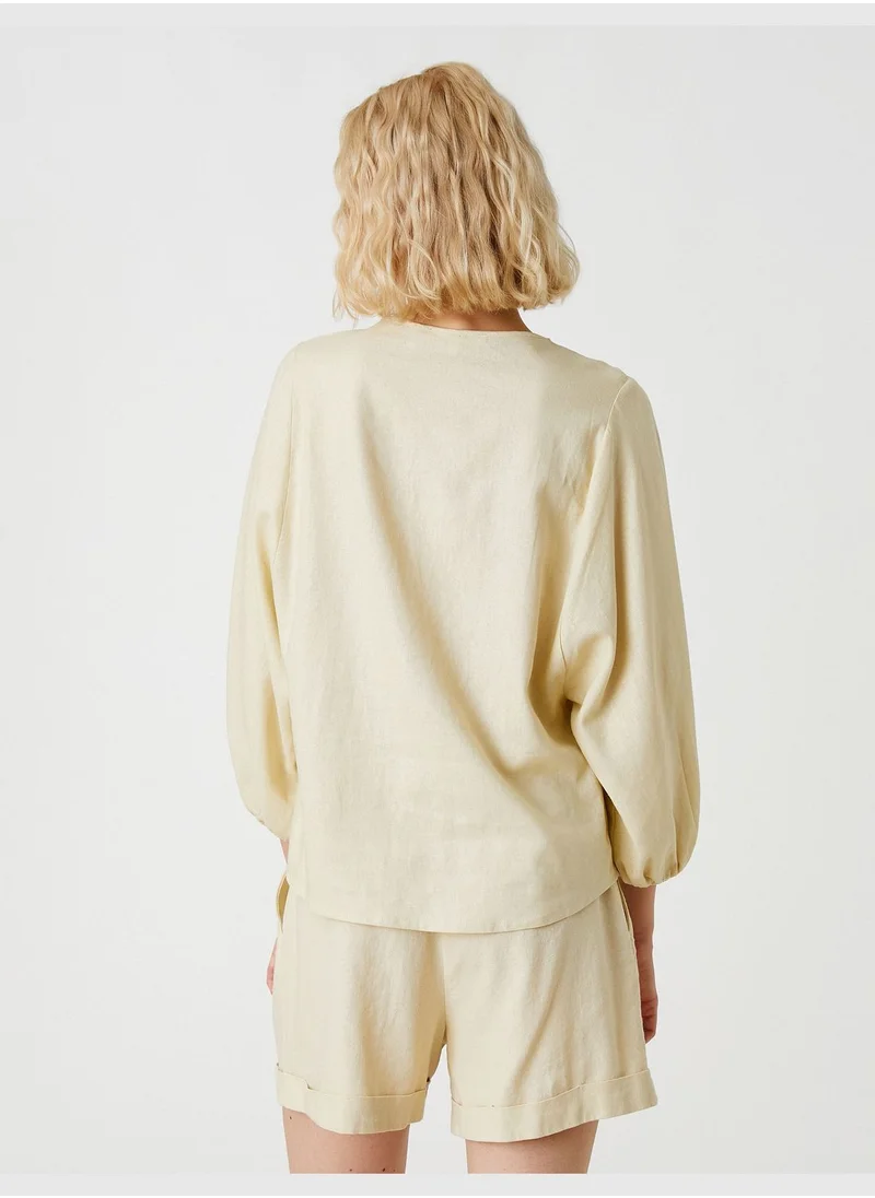 KOTON Linen Blouse Button Detail