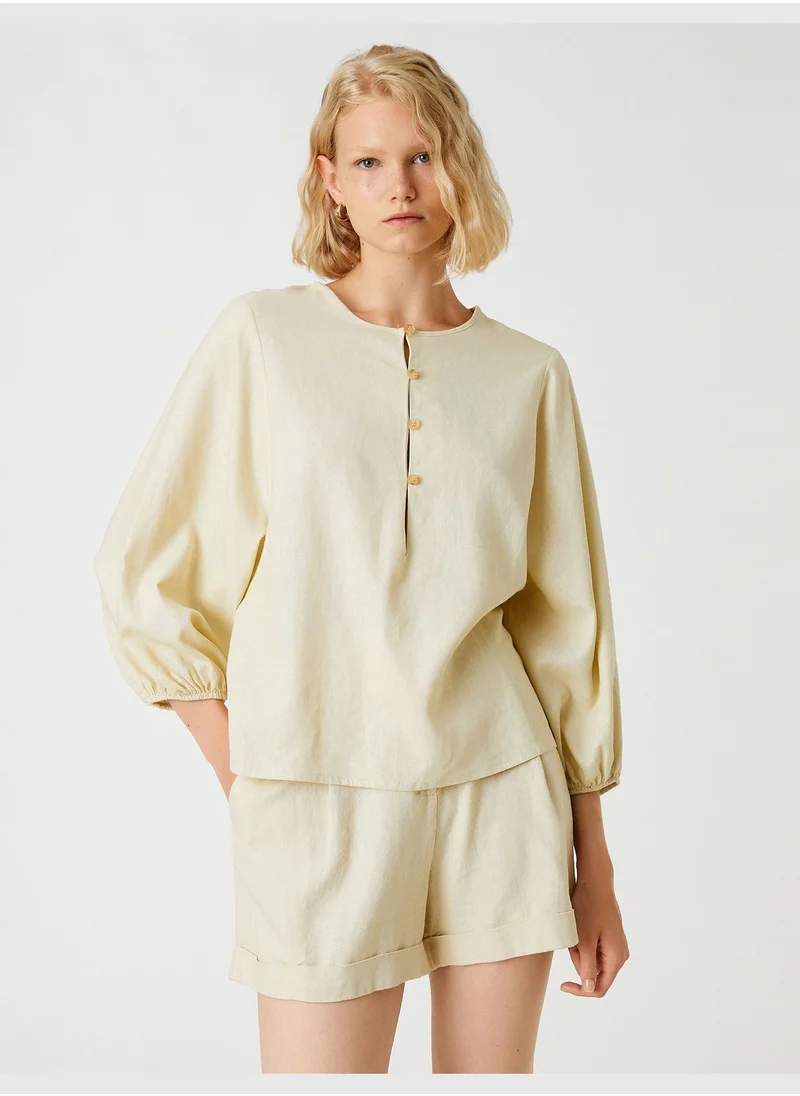 KOTON Linen Blouse Button Detail