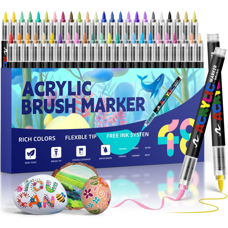 GOTIDEAL Acrylic Paint Markers Brush Tip,Waterproof Paint Pens acrylic Markers,No Bleed Acrylic Brush markers for Fabric,Wood,Rocks,Canvas Painting,Glass,Ceramic,Art Craft Supplies(48 Colors) - Image 1