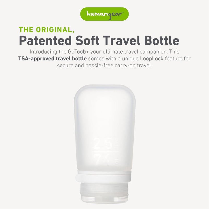 Humangear humangear GoToob+ (Medium) | Refillable Silicone Travel Bottle | Locking Lid | Food-Safe Material | Clear, Medium (2.5 fl.oz.; 74ml)  - Image 2