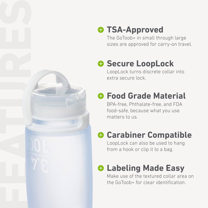 Humangear humangear GoToob+ (Medium) | Refillable Silicone Travel Bottle | Locking Lid | Food-Safe Material | Clear, Medium (2.5 fl.oz.; 74ml)  - Image 4
