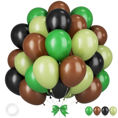 Sowide Dark Green Brown Balloons 12 Inchs Avocado Sage Green Black Latex Balloons for Boys Kids Video Theme Jungle Safari Game Party Baby Shower Wedding Grauation Birthday Decorations - Image 1