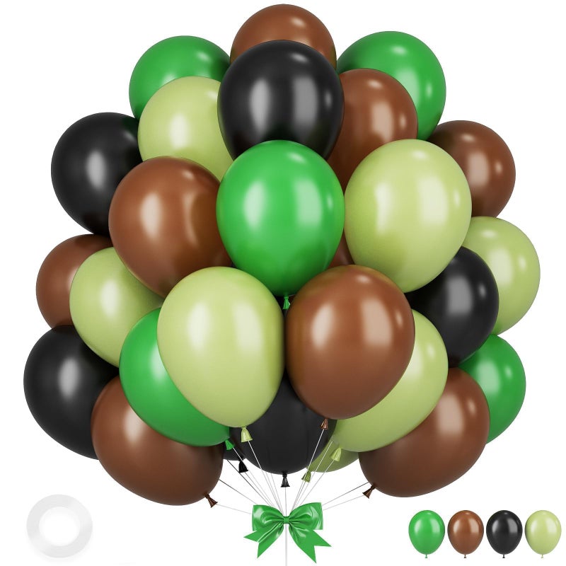 Sowide Dark Green Brown Balloons 12 Inchs Avocado Sage Green Black Latex Balloons for Boys Kids Video Theme Jungle Safari Game Party Baby Shower Wedding Grauation Birthday Decorations - Image 2