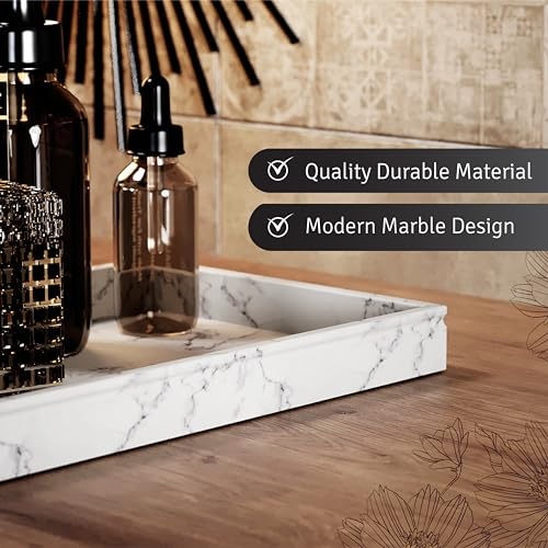 Creative Scents White Marble Look Decor Tray - Coffee Table Tray Decor - Elegant Bathroom Decorative Tray for Displaying Perfume Bath and Decor Items in Bathroom, Living/Dining Room - 10" Lx6 Wx1 H - Image 3