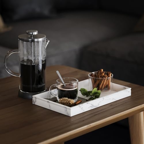 Creative Scents White Marble Look Decor Tray - Coffee Table Tray Decor - Elegant Bathroom Decorative Tray for Displaying Perfume Bath and Decor Items in Bathroom, Living/Dining Room - 10" Lx6 Wx1 H - Image 4