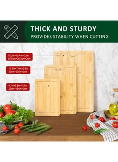 Vasilek Wood Cutting Board - 3 Piece Bamboo Cutting Board Set, Wooden Cutting Boards for Kitchen with Deep Juice Groove, Side Handles - Wood Chopping Boards for Meal Prep, Meat, Vegetables, and Charcuterie - Kitchen Gadgets Gift  - Image 3