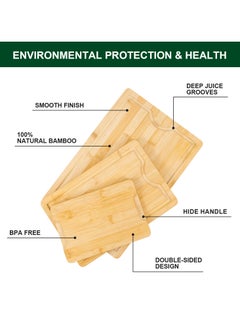 Vasilek Wood Cutting Board - 3 Piece Bamboo Cutting Board Set, Wooden Cutting Boards for Kitchen with Deep Juice Groove, Side Handles - Wood Chopping Boards for Meal Prep, Meat, Vegetables, and Charcuterie - Kitchen Gadgets Gift  - Image 4