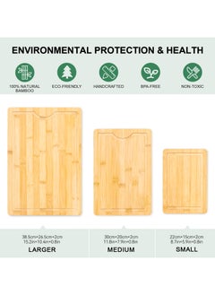 Vasilek Wood Cutting Board - 3 Piece Bamboo Cutting Board Set, Wooden Cutting Boards for Kitchen with Deep Juice Groove, Side Handles - Wood Chopping Boards for Meal Prep, Meat, Vegetables, and Charcuterie - Kitchen Gadgets Gift  - Image 5