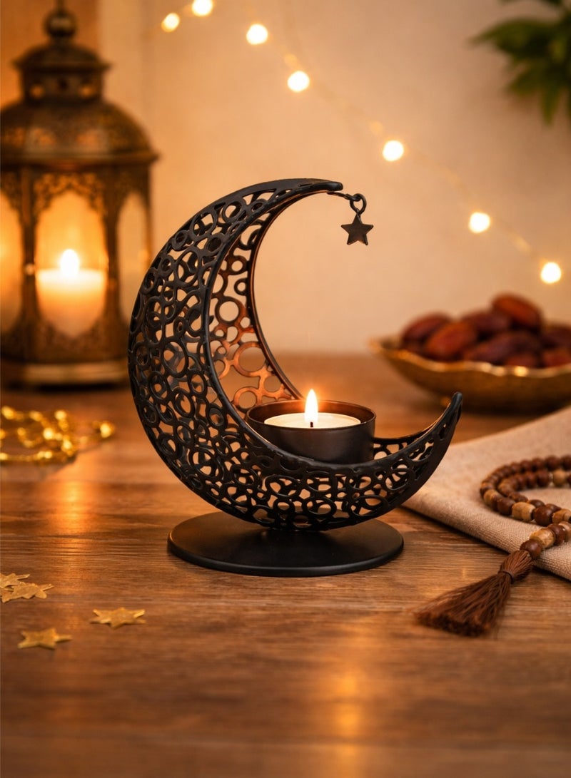 Ramadan Decoration Crescent Moon Candle Holder With Star Black Color For Table And Home Decor – Ramadan Decorations For Homes And Parties - Image 2