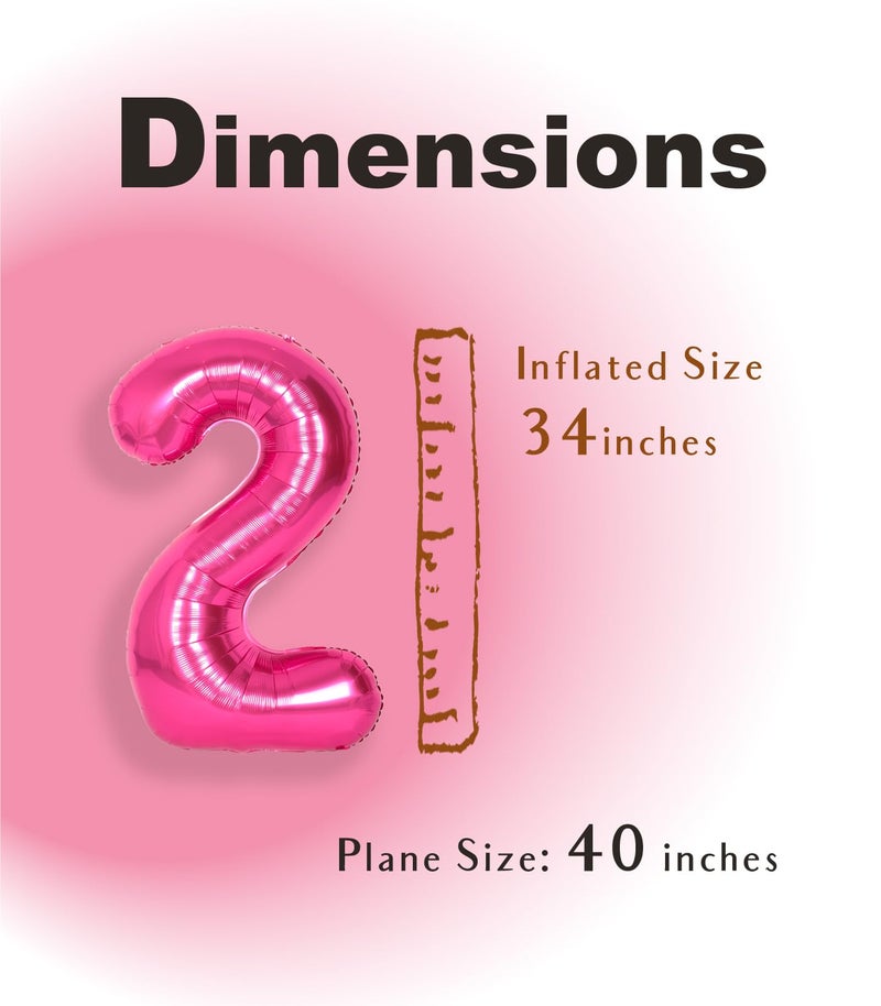 SUWEN 40 Inch Hot Pink Large 2 Number Balloons Big Foil Helium Number Balloons 0-9 Jumbo Happy 2nd Mylar Birthday Party Decorations for Girl Anniversary Party Supplies - Image 4