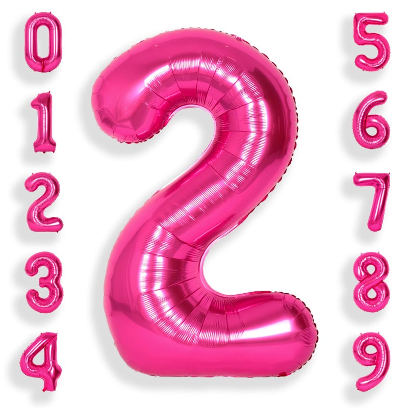 SUWEN 40 Inch Hot Pink Large 2 Number Balloons Big Foil Helium Number Balloons 0-9 Jumbo Happy 2nd Mylar Birthday Party Decorations for Girl Anniversary Party Supplies - Image 1