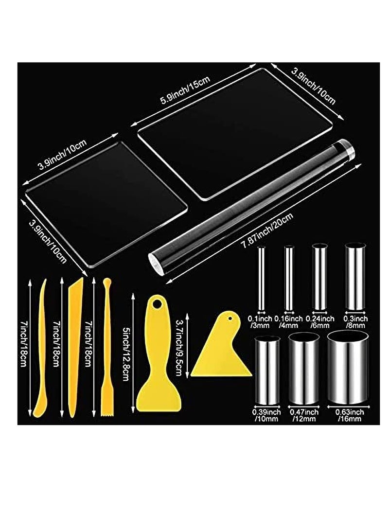 Excefore 15 PCS Polymer Clay DIY Tool Set Includes Acrylic Roller Sheets Plastic Scraper Backing Board Stainless Steel Round Circle Shape Cutter Modeling - Image 4