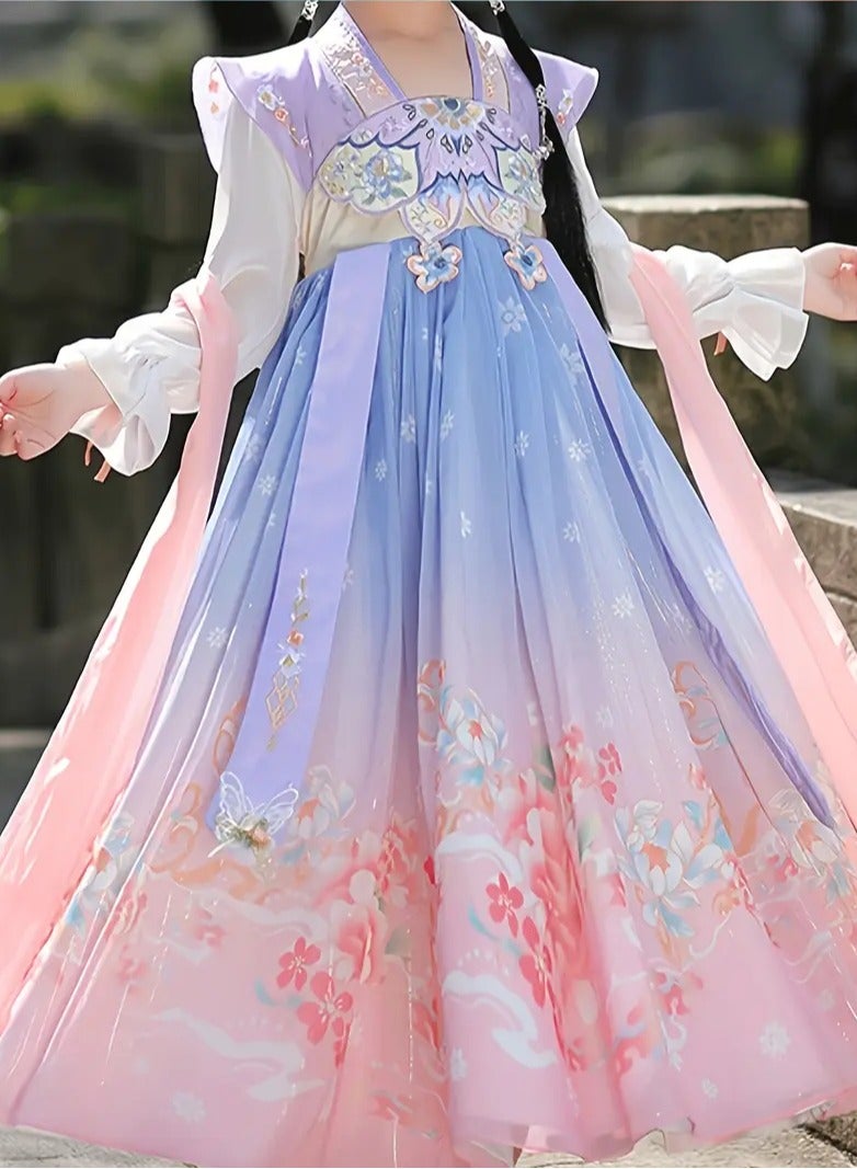 AROAQ Chinese Style Dress for Girls Featuring Ancient Attire with a Mermaid Princess Design Perfect for Spring And Autumn Light Purple - Image 1