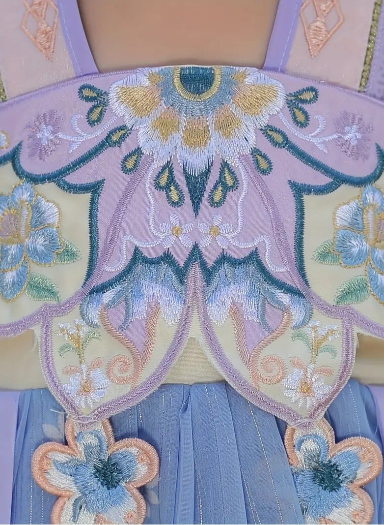 AROAQ Chinese Style Dress for Girls Featuring Ancient Attire with a Mermaid Princess Design Perfect for Spring And Autumn Light Purple - Image 4