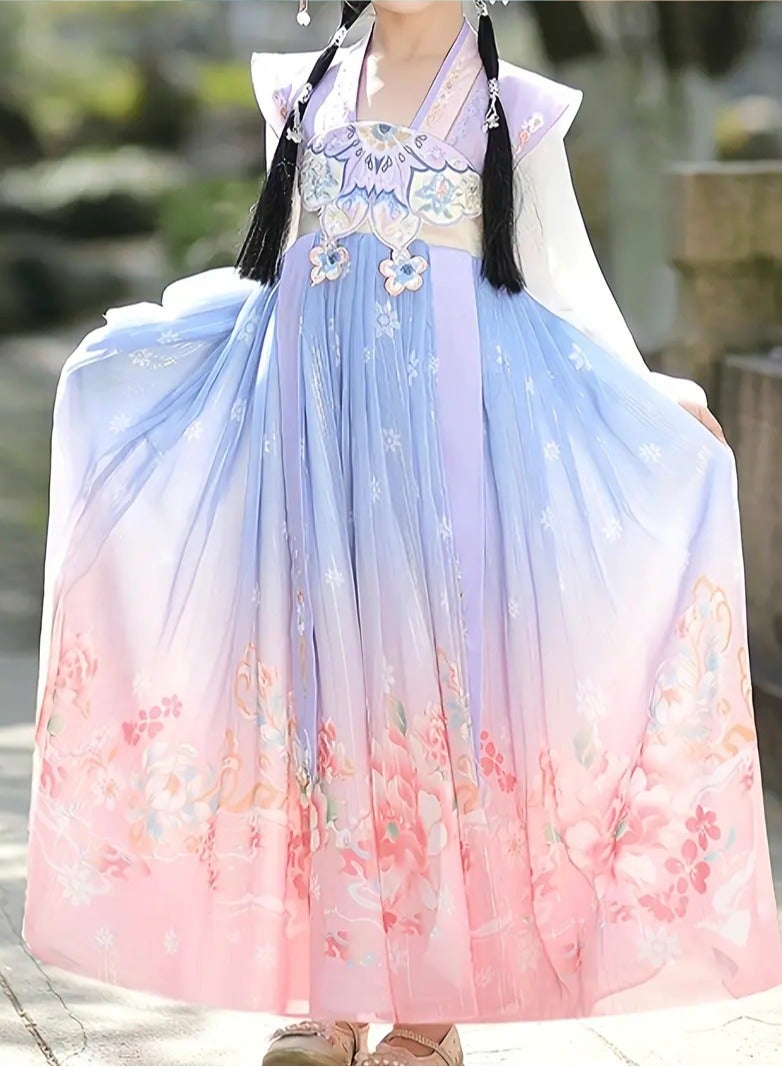 AROAQ Chinese Style Dress for Girls Featuring Ancient Attire with a Mermaid Princess Design Perfect for Spring And Autumn Light Purple - Image 2
