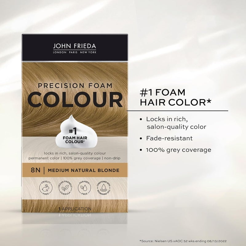 John Frieda Precision Foam Color, Medium Natural Blonde 8N - Full-Coverage Hair Color Kit with Nourishing Foam - Image 5