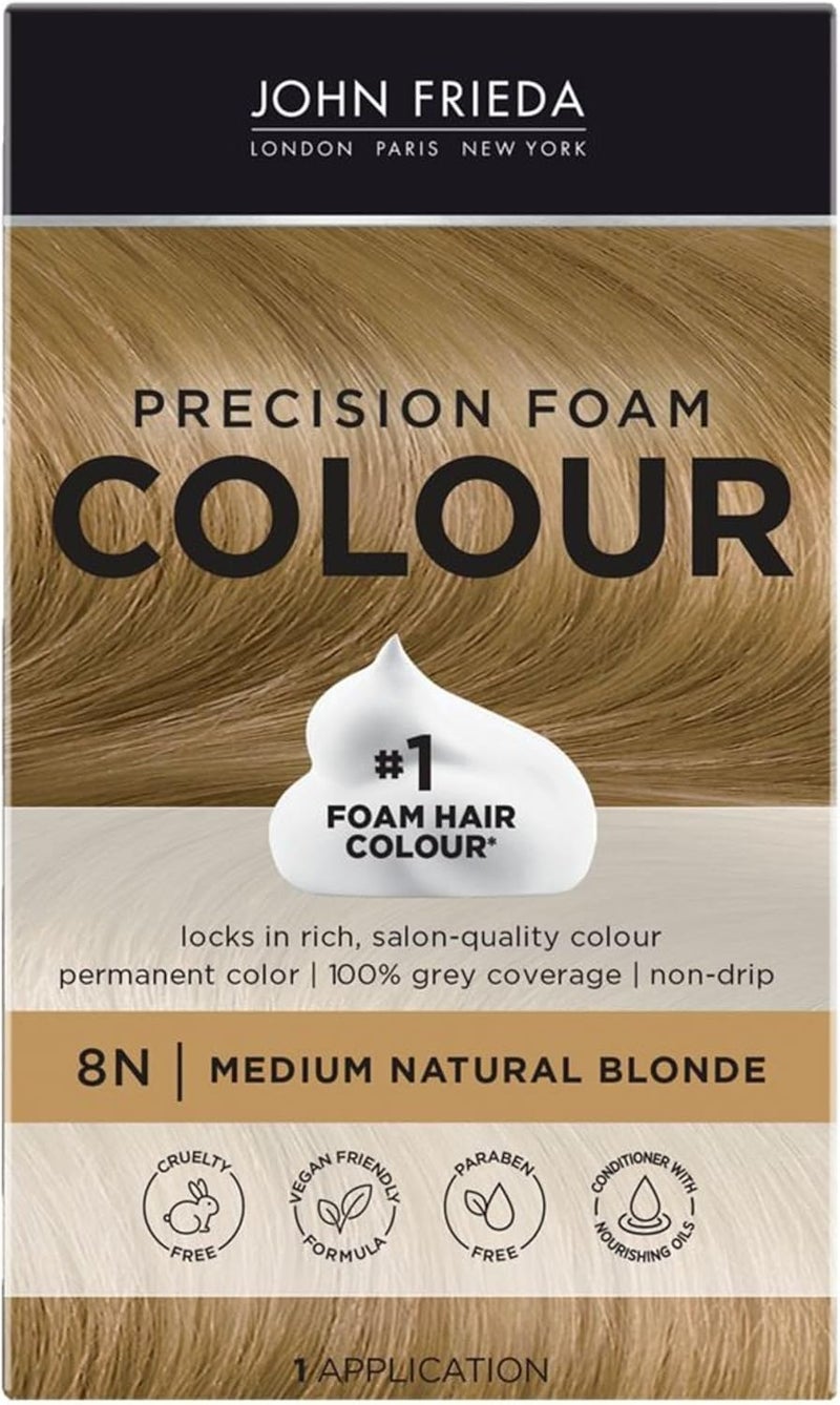 John Frieda Precision Foam Color, Medium Natural Blonde 8N - Full-Coverage Hair Color Kit with Nourishing Foam - Image 1