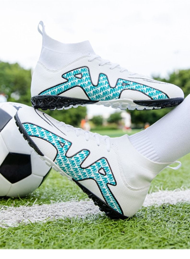 Loquat High-Top Competition Sports Football Shoes White/Blue - Image 2