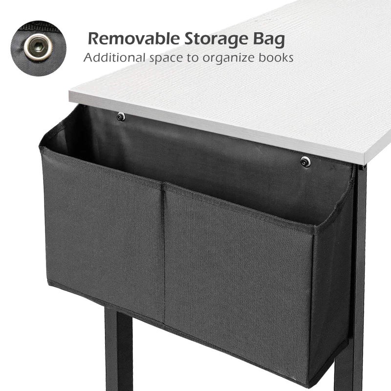 Lufeiya Computer Desk White Writing Table for Small Spaces Home Office 39 Inch Modern Study PC Desk with Storage Bag Hook, White Black - Image 5