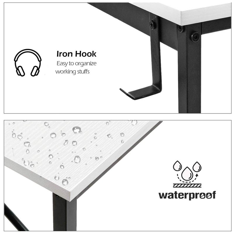 Lufeiya Computer Desk White Writing Table for Small Spaces Home Office 39 Inch Modern Study PC Desk with Storage Bag Hook, White Black - Image 4