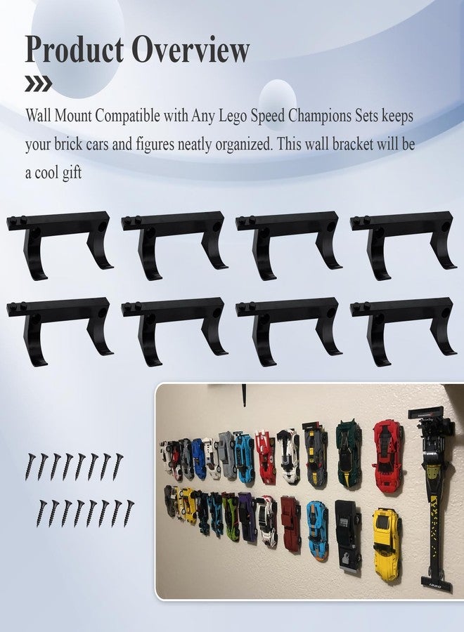 WFCYX 8 Pcs Wall Mount Fit for Any Lego Speed Champions Sets, Wall Bracket for Lego Speed of Champions Brick Cars with a Base for The Pilot/Figure, Display Collectible Cars by Wheels on Wall, Black - Image 2