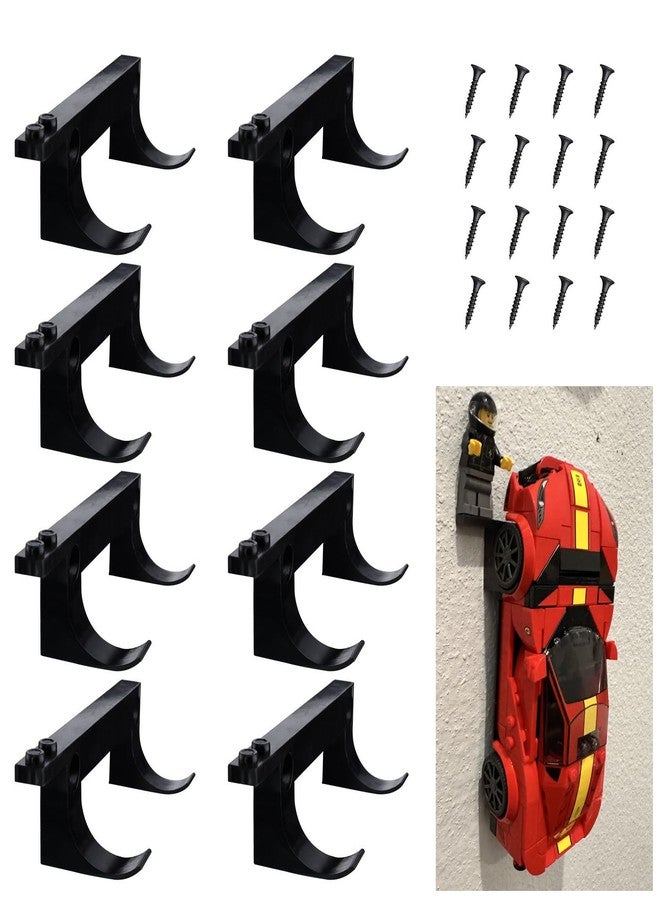 WFCYX 8 Pcs Wall Mount Fit for Any Lego Speed Champions Sets, Wall Bracket for Lego Speed of Champions Brick Cars with a Base for The Pilot/Figure, Display Collectible Cars by Wheels on Wall, Black - Image 1