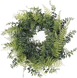 Vickerman Everyday 18" Artificial Green Buckler Fern and Grass Wreath - Faux Indoor Greenery Wreath - for Home Or - Image 1
