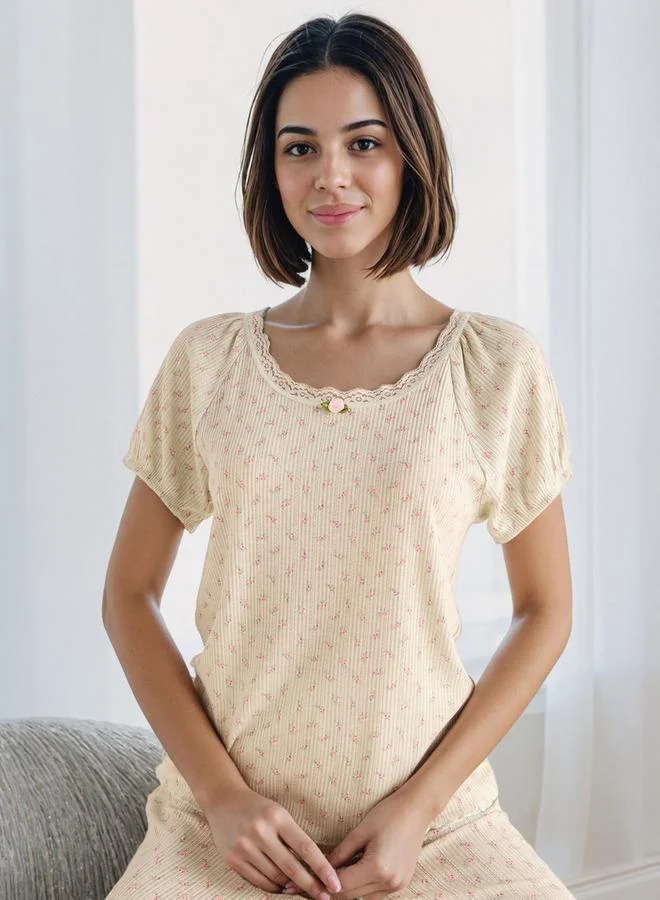 سبلاش فيڤ طقم بيجاما بنقشة زهور وفتحات دقيقة