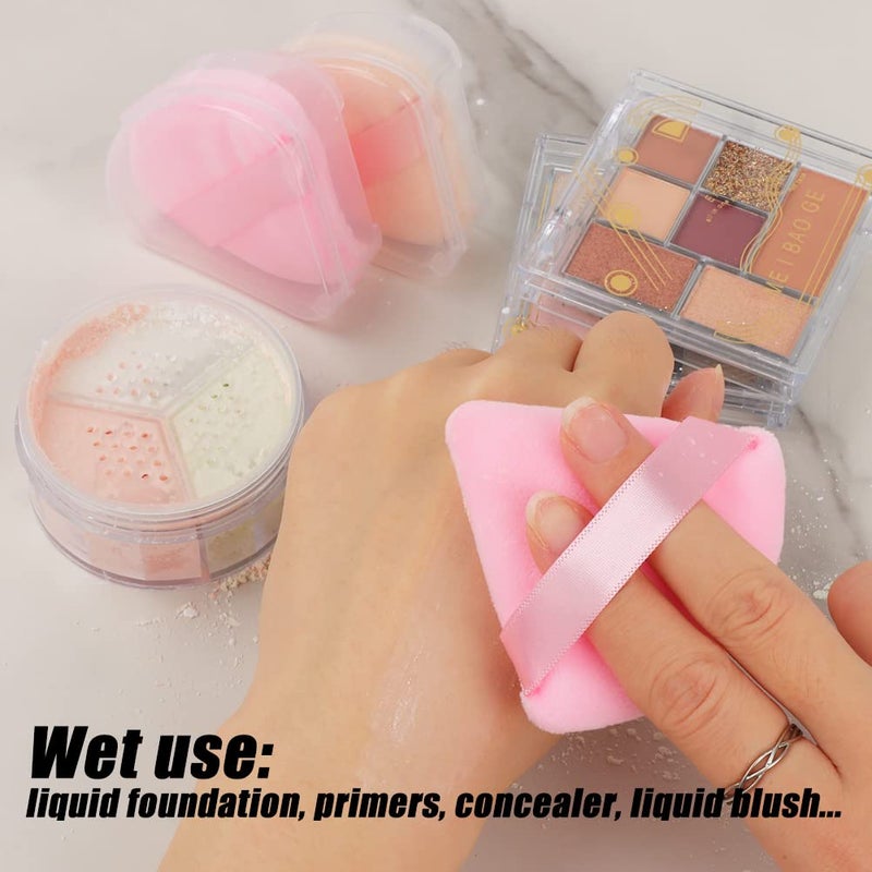 Ocim 10Pcs Triangle Powder Puffs for Face Powder,Soft Velour Makeup Setting Powder Puff with Case,Black&Pink - Image 5
