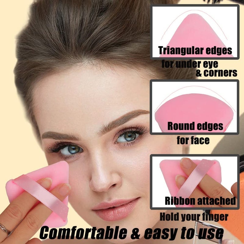 Ocim 10Pcs Triangle Powder Puffs for Face Powder,Soft Velour Makeup Setting Powder Puff with Case,Black&Pink - Image 4