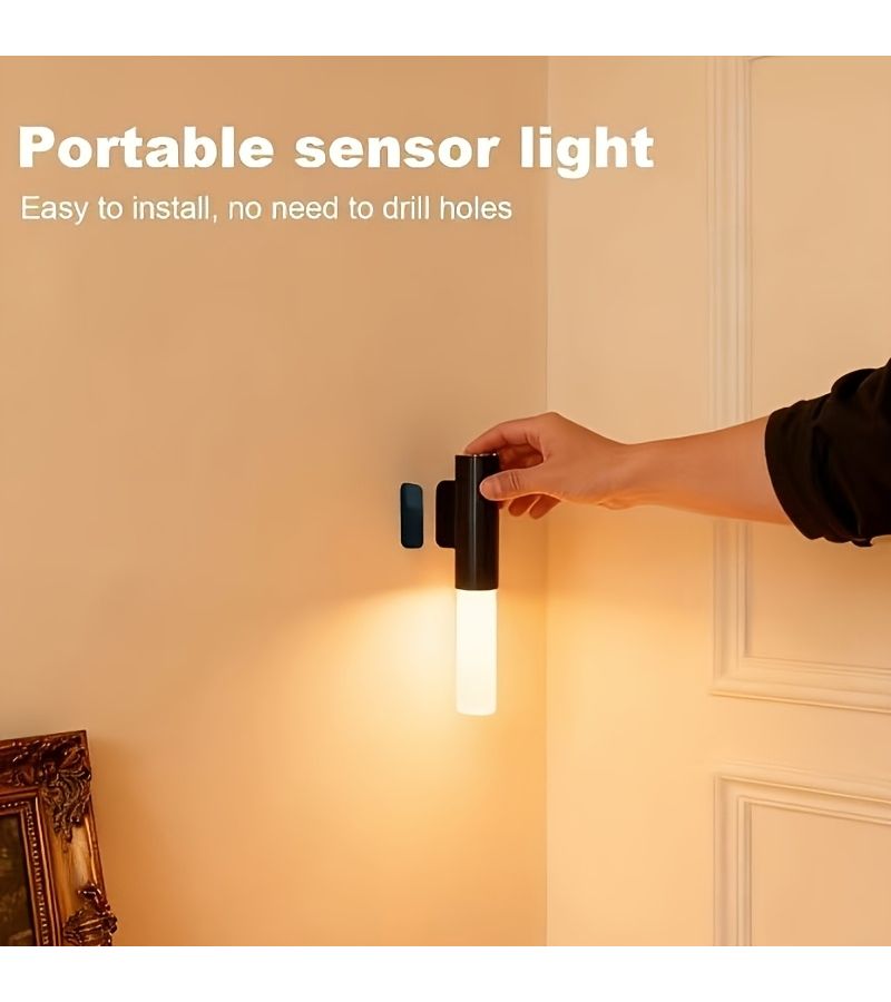 Black Button Control LED Sensor Wall Lamp With Veneer Design 3 Modes - Image 1
