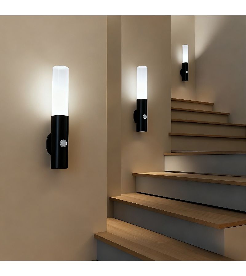 Black Button Control LED Sensor Wall Lamp With Veneer Design 3 Modes - Image 4