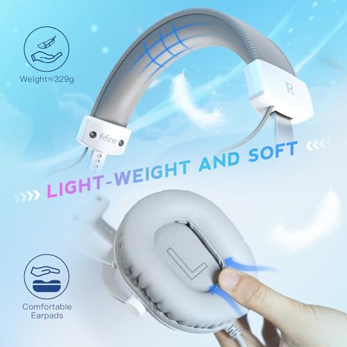 FIFINE USB PC Gaming Headset with 3.5mm Audio Jack, Detachable Microphone, 7.1 Surround Sound, Volume Control, Streaming Over-Ear Wired Headphones for Computer, PS5, Controller, Xbox-H9 White - Image 4