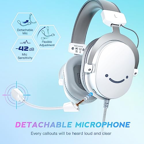 FIFINE USB PC Gaming Headset with 3.5mm Audio Jack, Detachable Microphone, 7.1 Surround Sound, Volume Control, Streaming Over-Ear Wired Headphones for Computer, PS5, Controller, Xbox-H9 White - Image 5
