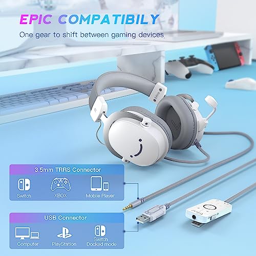 FIFINE USB PC Gaming Headset with 3.5mm Audio Jack, Detachable Microphone, 7.1 Surround Sound, Volume Control, Streaming Over-Ear Wired Headphones for Computer, PS5, Controller, Xbox-H9 White - Image 2
