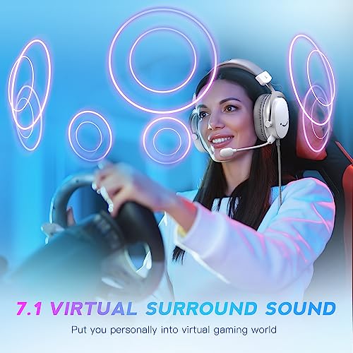 FIFINE USB PC Gaming Headset with 3.5mm Audio Jack, Detachable Microphone, 7.1 Surround Sound, Volume Control, Streaming Over-Ear Wired Headphones for Computer, PS5, Controller, Xbox-H9 White - Image 3